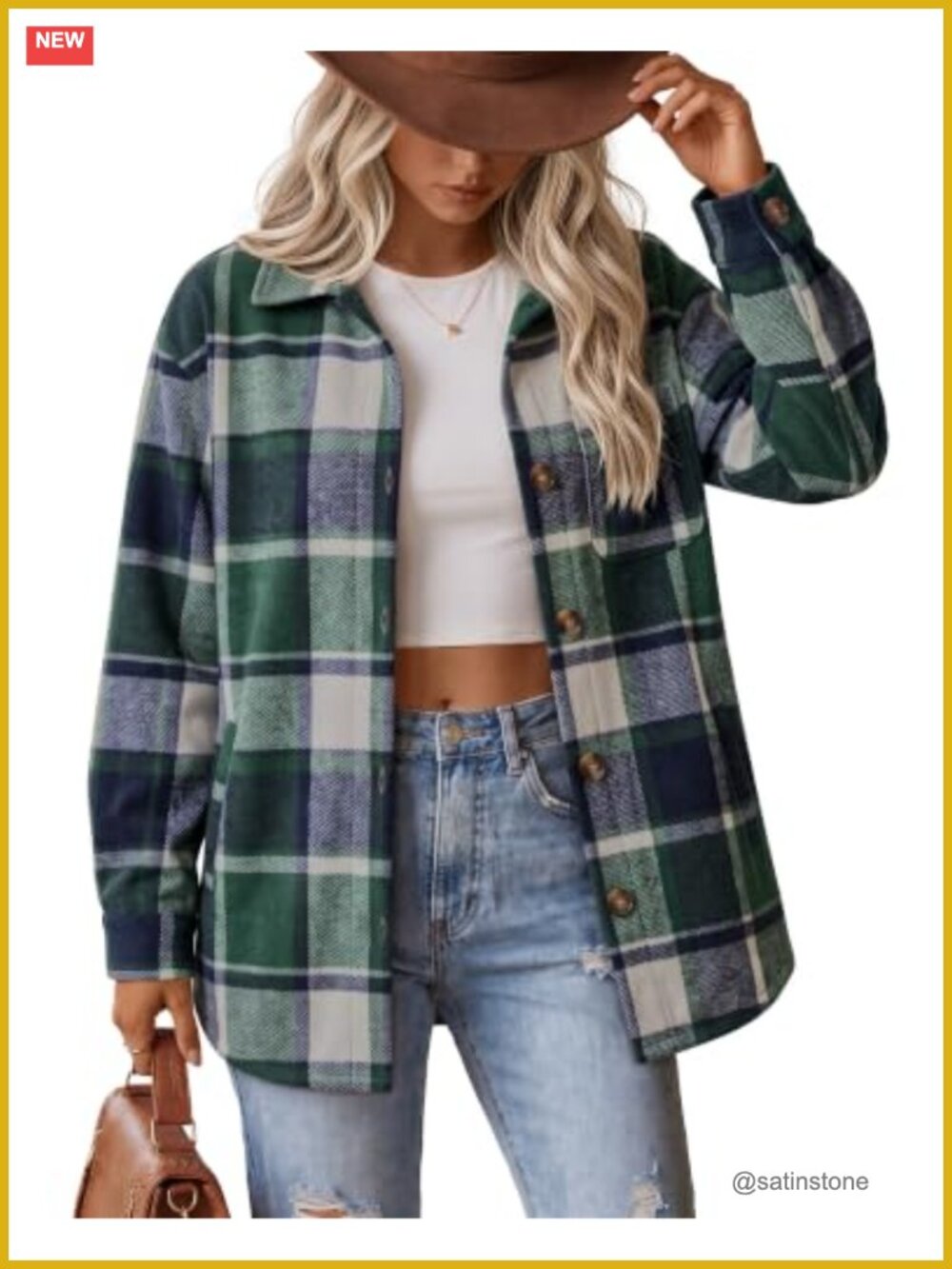 Women Flannel Plaid Shackets Oversized Long Sleeve